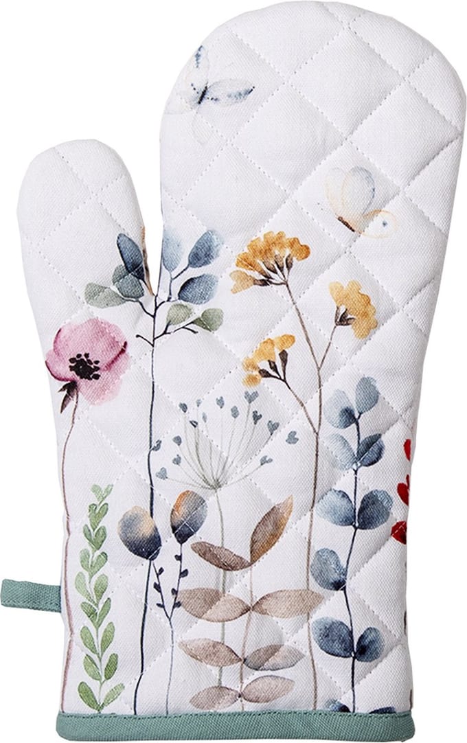 Clayre & Eef Ovenwant 18x30 cm Wit Groen Katoen Bloemen