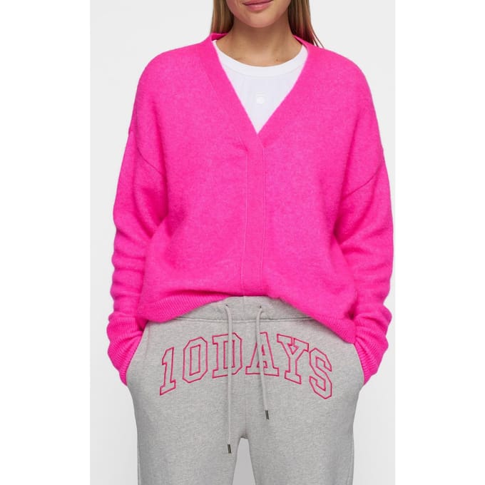 10DAYS V-neck Knit Sweater Neon Pink Größe: XS | Pullover Outlet | Damen | Rosa