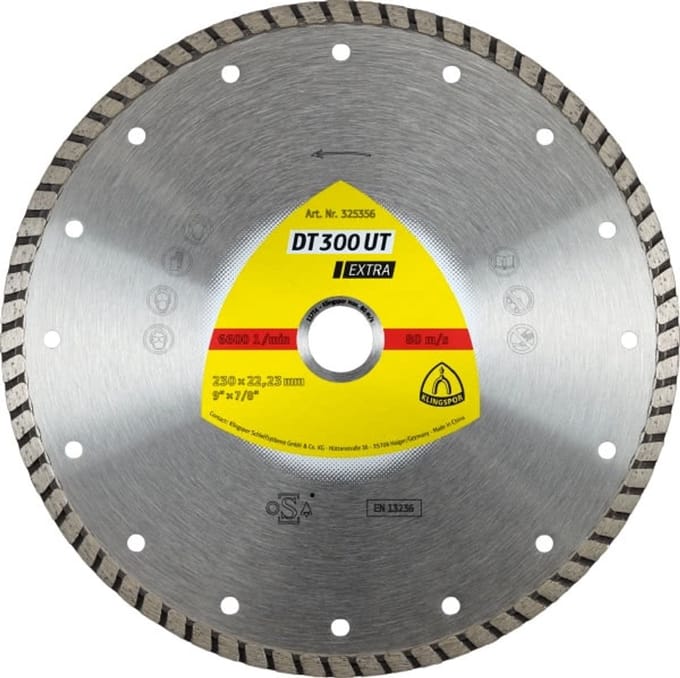 Klingspor 325356 DT 300 UT Extra Diamanten doorslijpschijf Diameter 230 mm Boordiameter 22.23 mm Bouwmaterialen, Beton, universeel, Dakpan 1 stuk(s)