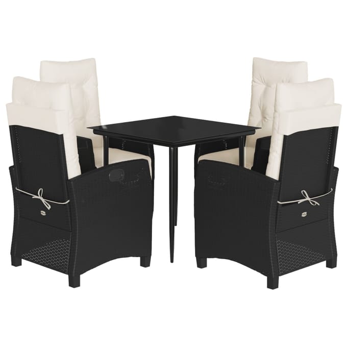 vidaXL - 5-delige - Tuinset - met - kussens - poly - rattan - zwart
