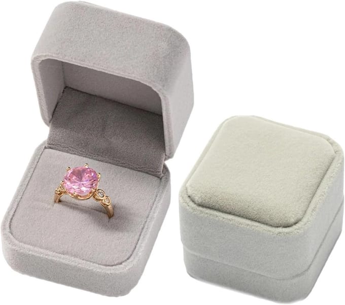 Houten Ring Doos - Fluwelen Sieraden Houder - Bruiloft Presentatie - Vierkante Compacte Vorm - 5x4.5x4 cm - Effen Kleur