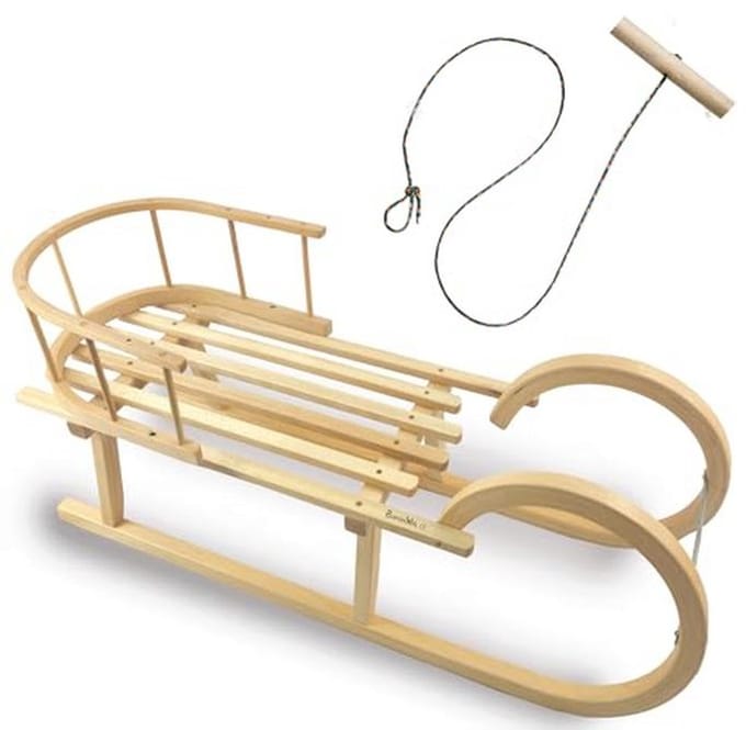 Houten Slee met Rugleuning en Trekkoord - Kinderslee 100 cm