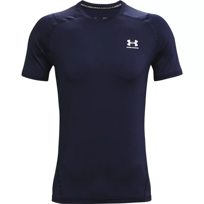 Under Armour UA HG Armour Fitted SS-BLU Heren Sportshirt - Midnight Navy - Wit