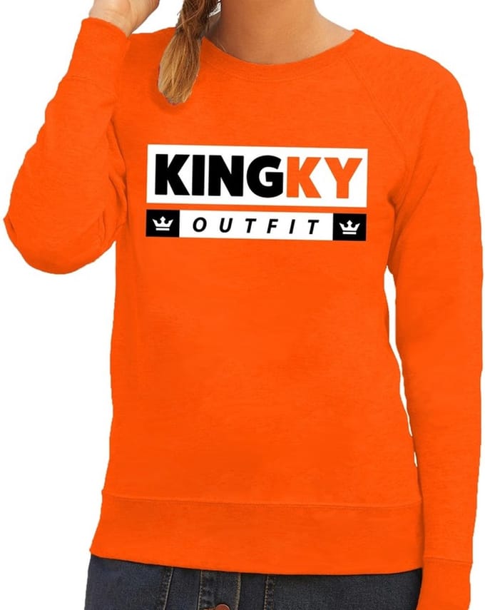 Oranje Kingky outfit trui - Sweater voor dames - Koningsdag kleding M