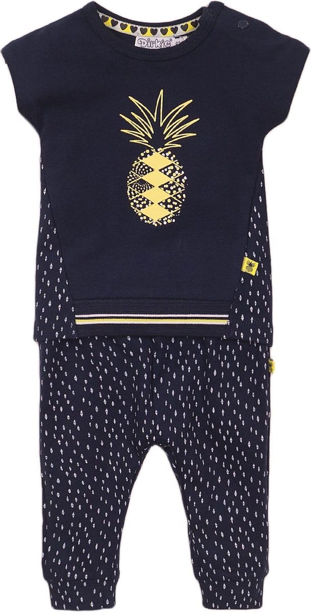 Dirkje - Girls 2 pce babysuit trousers Navy + aop + yellow - maat 56