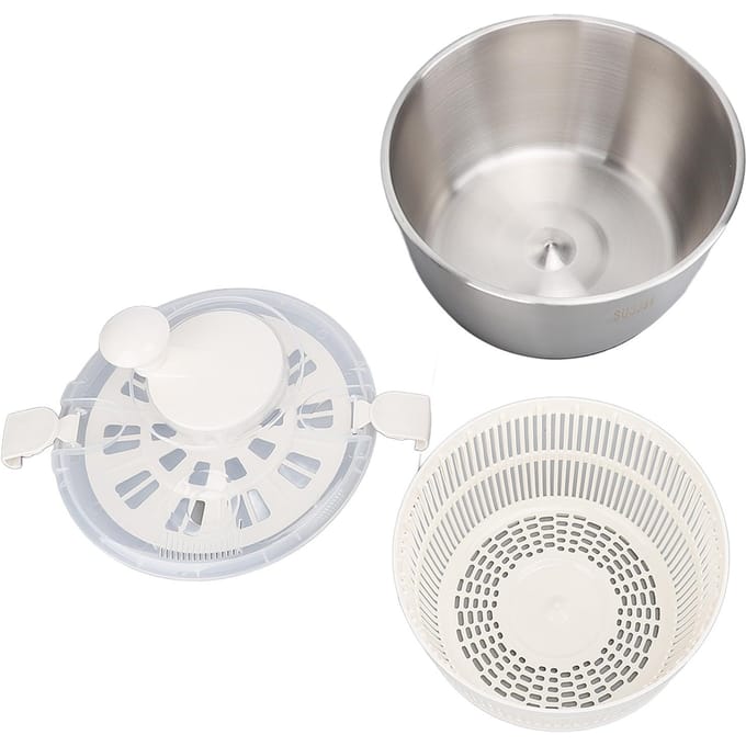 Essoreuse à salade multifonctionnelle en acier inoxydable de 5 L avec couvercle et égouttoir L white