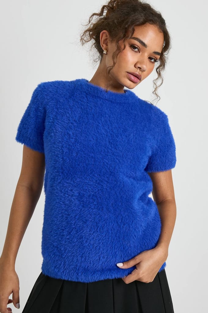 boohoo Dames Fluffy Knit Oversized Gebreide Top | Cobalt | Maat: Small