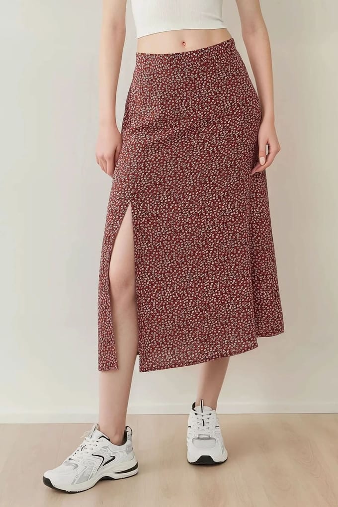 Bloemige Hoge Taille Midi Rok