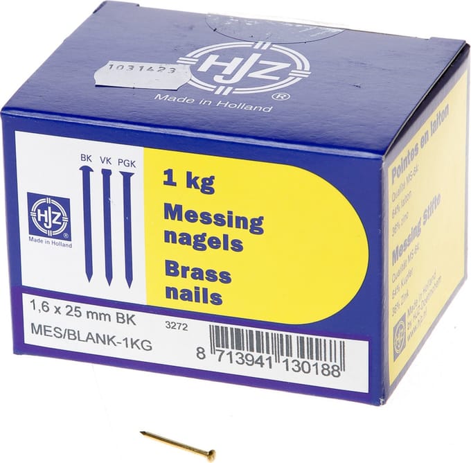Hjz Messing nagels bombe kop 1.6 x 25mm 1kg