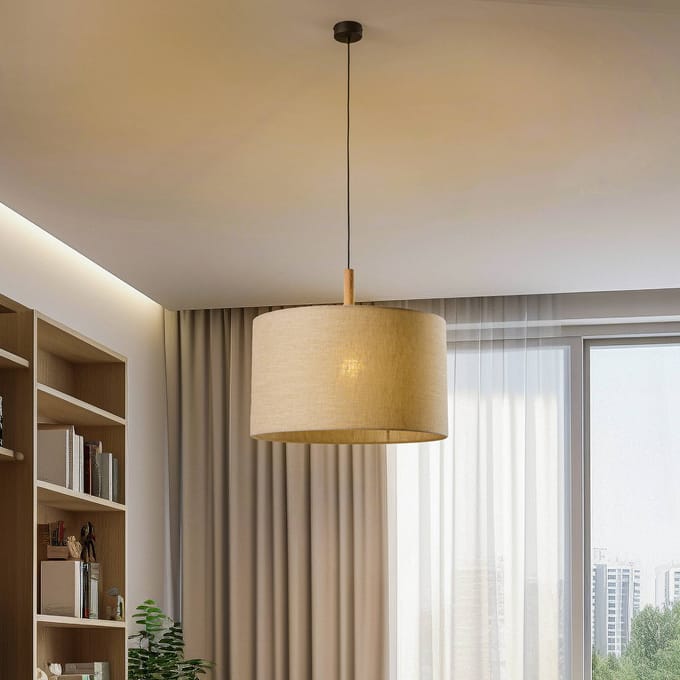 TK Lighting Hanglamp Deva Nature, 1-lamp, textiel kap