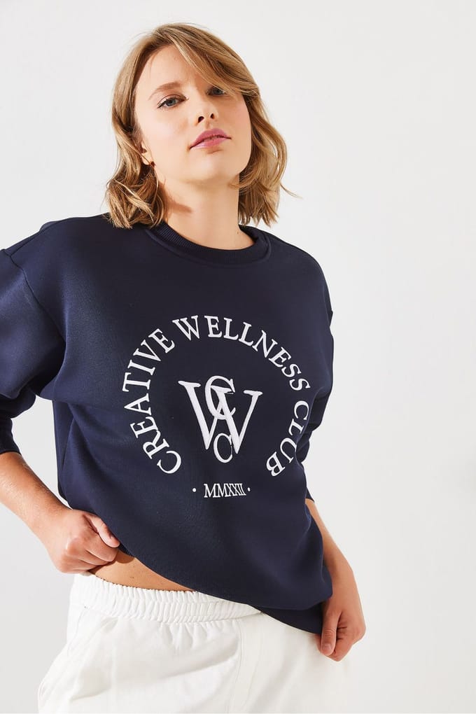 Ronde Hals Katoenen Sweatshirt met Motto Print