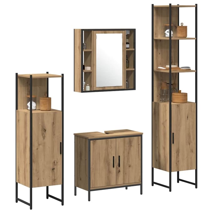 vidaXL - Badkamermeubel - Set - 4 - st - Bruin - Bewerkt - hout