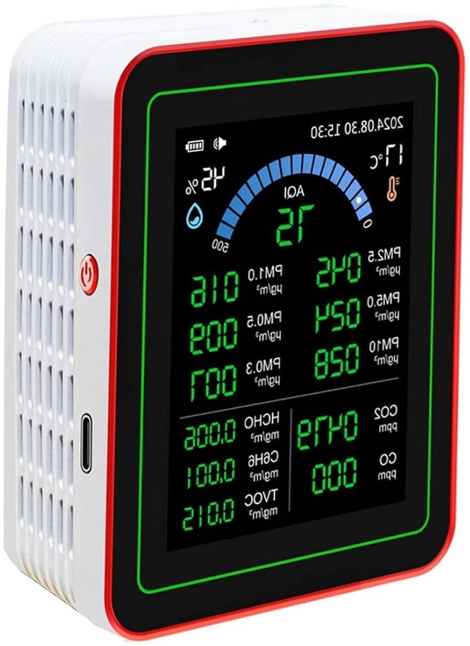 Luchtkwaliteitsmeter - Binnentester Vochtigheid - Gezond Wonen - 18 Luchtparameters - 2.8 Inch Display - Wit
