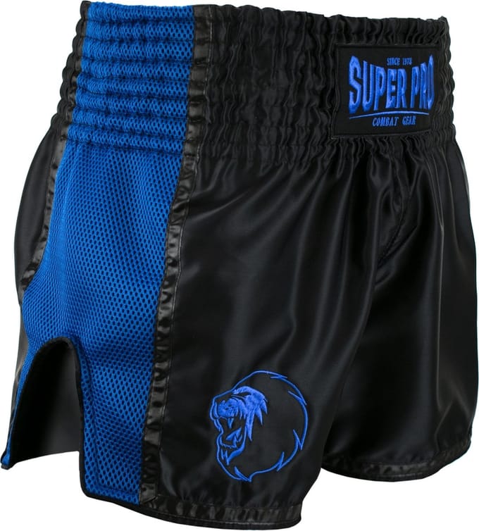 Super Pro Combat Gear Thai en Kickboksshort Brave Zwart/Blauw Small