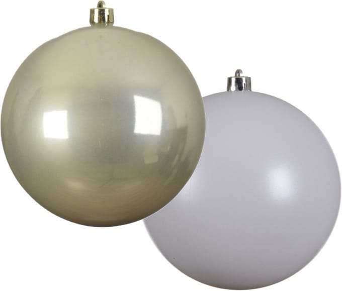 Grote decoratie kerstballen - 2x st - 14 cm - champagne en wit - kunststof