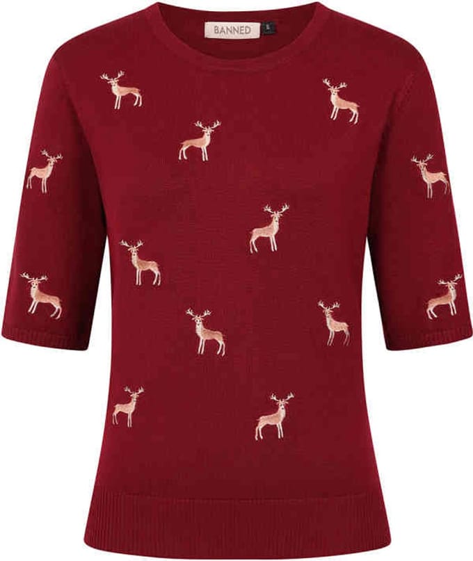 Banned - Ruby Sweet Deer Gebreide trui - S - Bordeaux rood