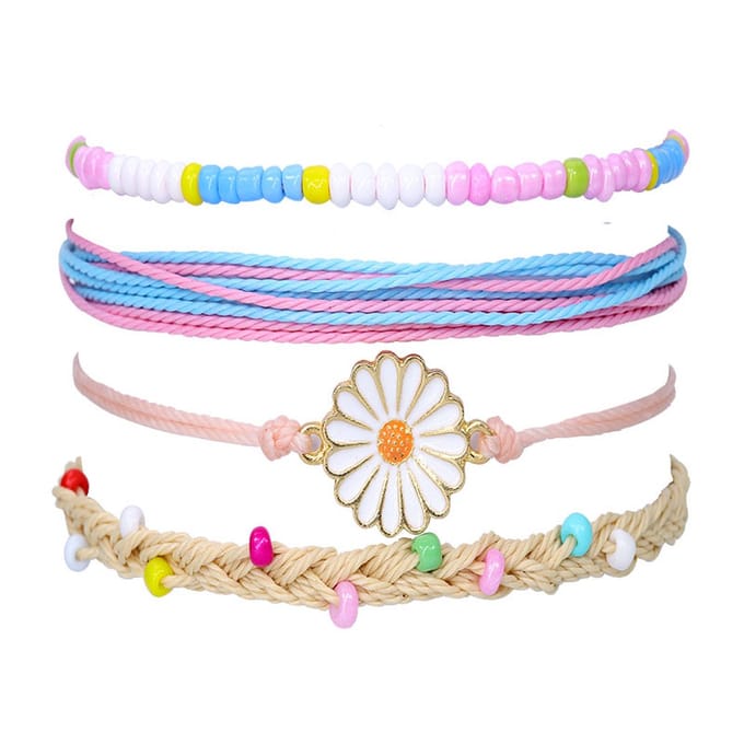 Bixorp Bloem Armbanden set Roze - Verstelbaar - 4 Armbanden