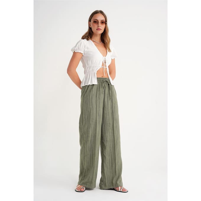 Hoge Taille Textuur Wijde Pijpen Broek