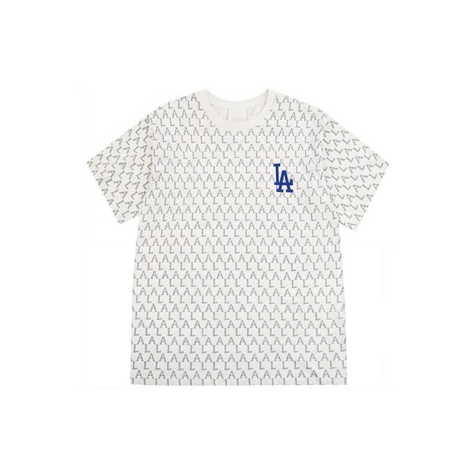 T-shirt unisexe à col rond et manches courtes avec imprimé intégral rétro MLB, coupe ample et décontractée, blanc 31TSMD031-07W M white
