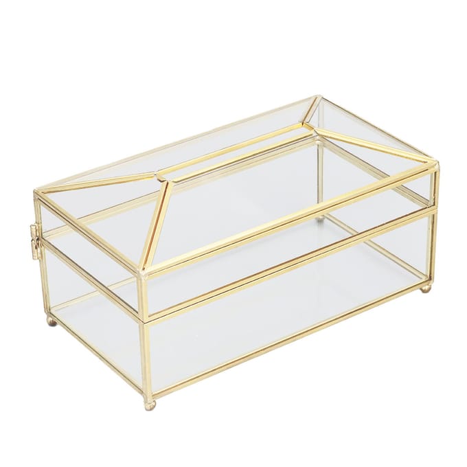 Boîte de Rangement Décorative en Verre pour Serviettes de Table Boîte à Mouchoirs en Verre Transparent Exquise et Tendance pour la Maison beige