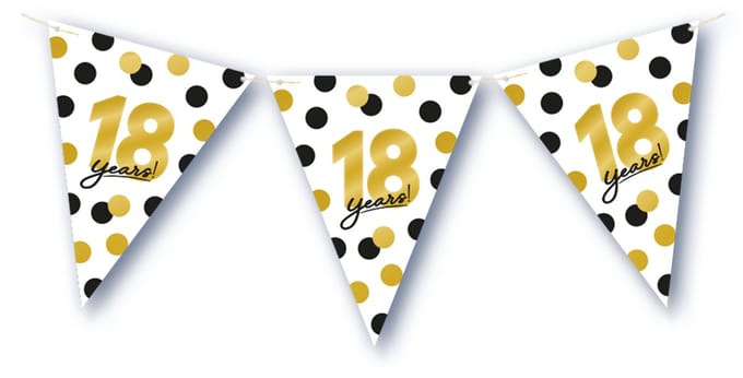 BTH – 18 Jaar Vlaggenlijn – Wit-Zwart-Goud – 6 m Verjaardag Decor – 18 Jaar Celebration Feest Versiering – Slinger