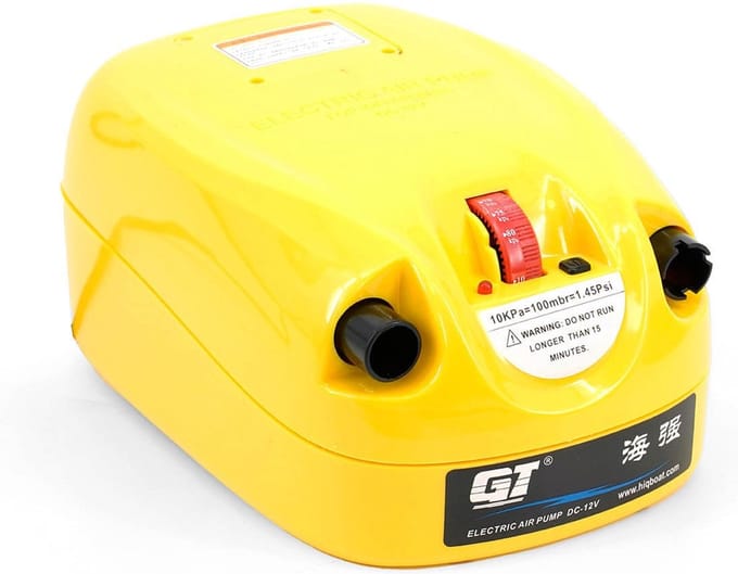 Raptor Automatische Elektrische Pomp - 12V - Geschikt voor SUP, Rubberboot & Kayak - Drukpomp - Geel