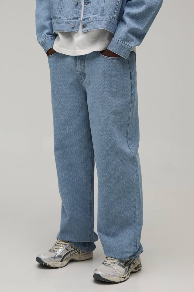Herringbone Relaxed Fit Co-Ord Jeans | Light Blue | Size 46R