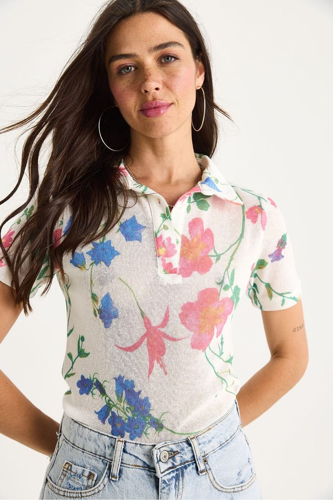 Bloemige Poloshirt Blouse