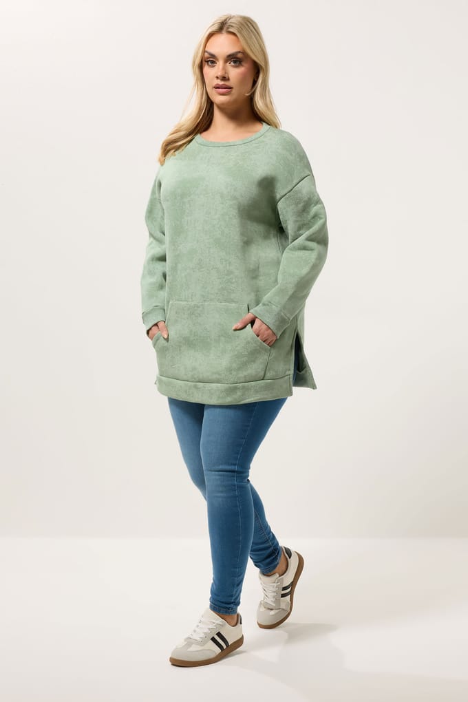 Yours Lichtgroen Sweatshirt Met Zak En Abstracte Print Size 50-52