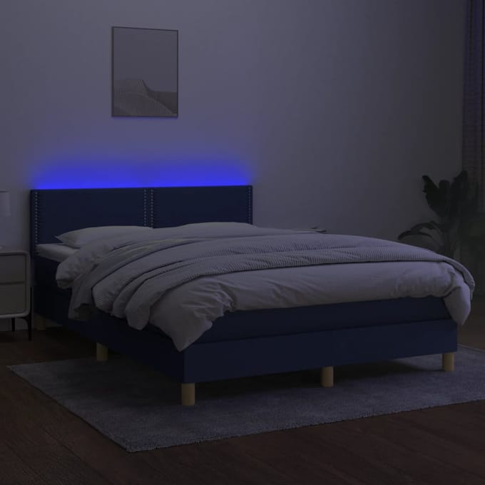 vidaXL - Boxspring - met - matras - en - LED - stof - blauw - 140x200 - cm