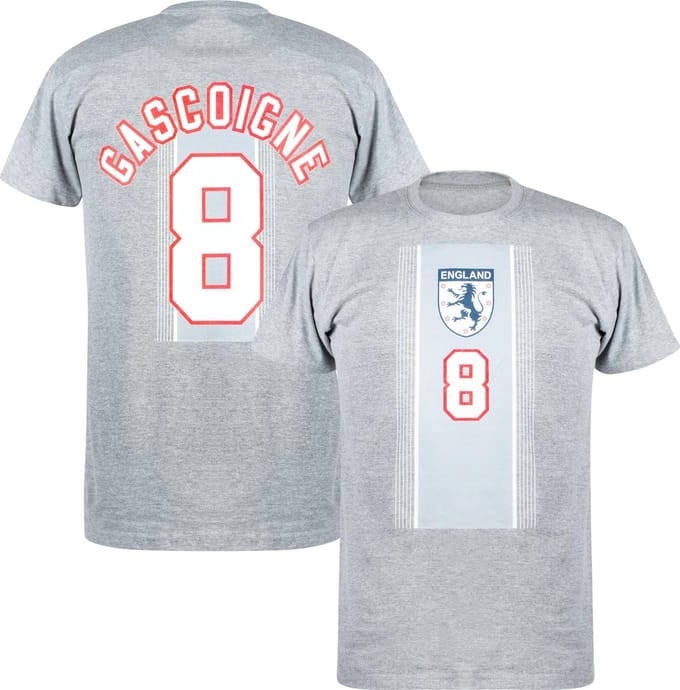 Engeland EK 96 Gascoigne 8 T-Shirt - Grijs - M