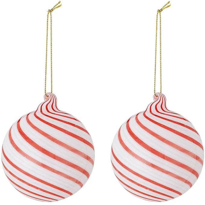 Bloomingville Kerstbal glas rood Zwirl - 2 stuks