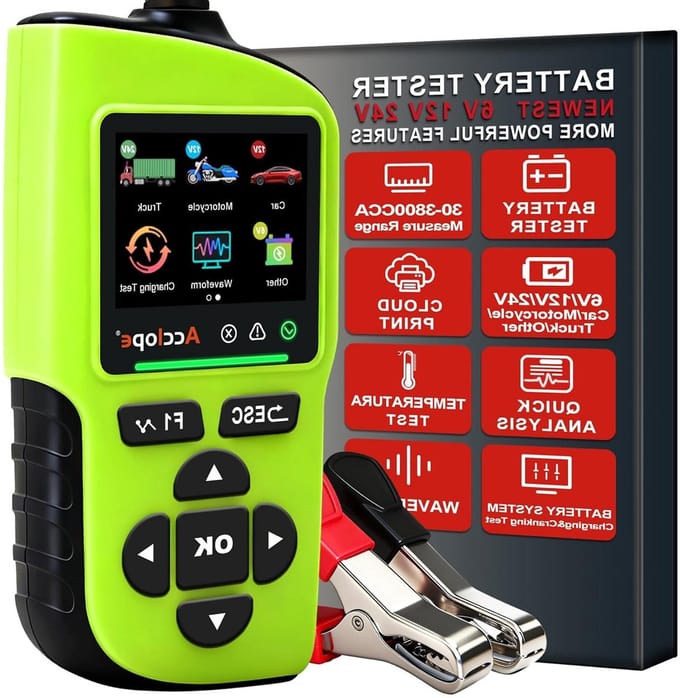 Accutester - Batterijtester Diagnosetool - Accu's Analyseren - 4-Parameter Diagnose - 6 V/12 V/24 V - Zwart