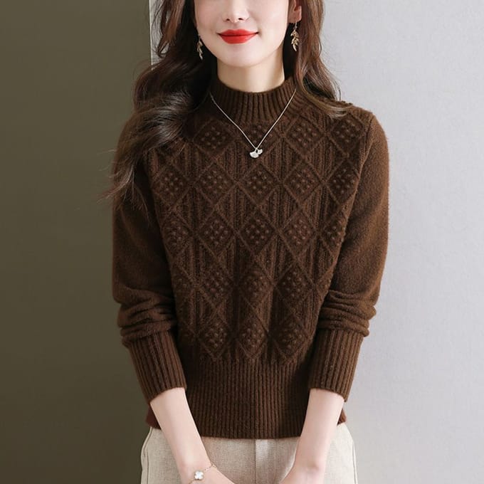Hiver Court Mode Col Haut Pull Ample Tricot Épais Haut de Base 3XL black
