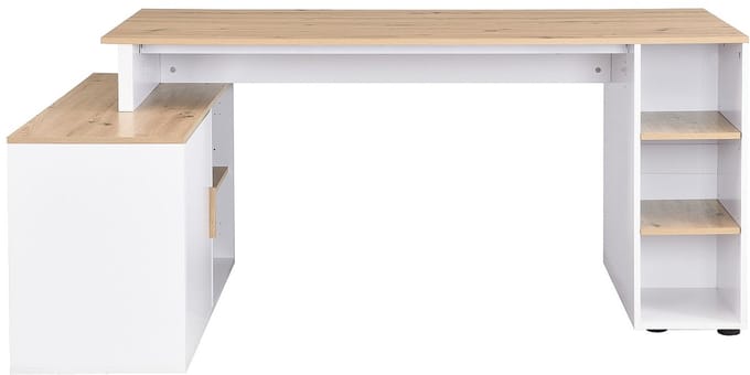 Vente-unique Hoekbureau met opbergruimte - MDF - Wit en naturel - ROMIARA
