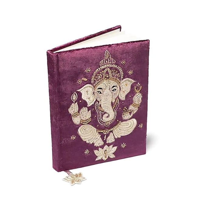 Notitieboek fluweel paars met Ganesha – 20 cm x 15 cm
