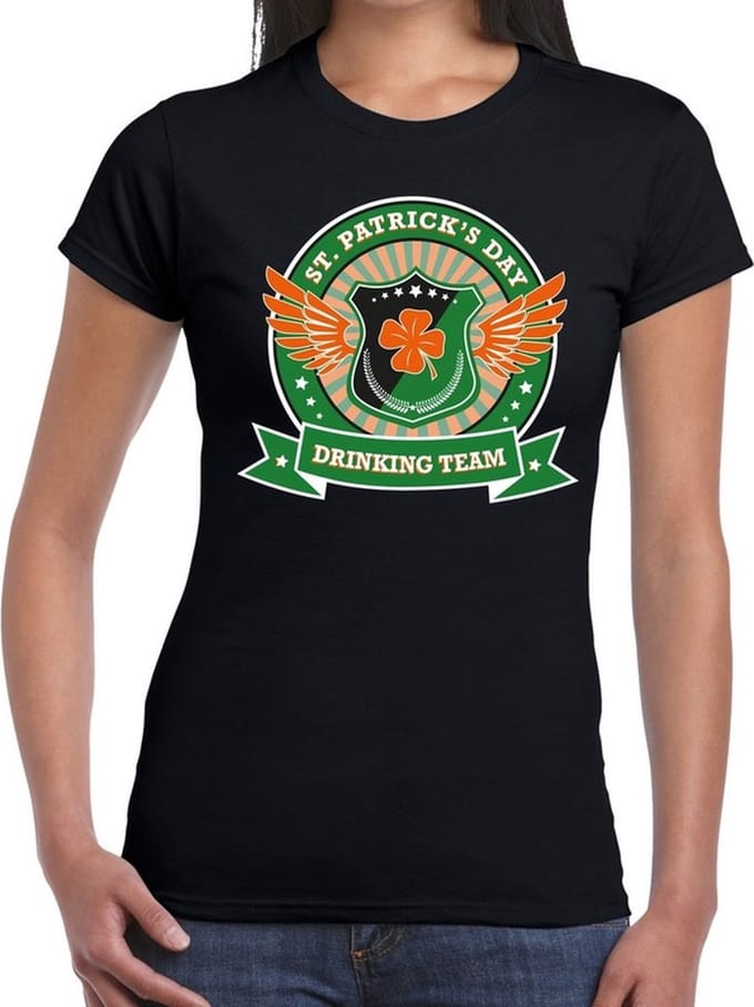 St. Patricks day drinking team t-shirt - zwart - voor dames - Sint Patrick's day kleding M