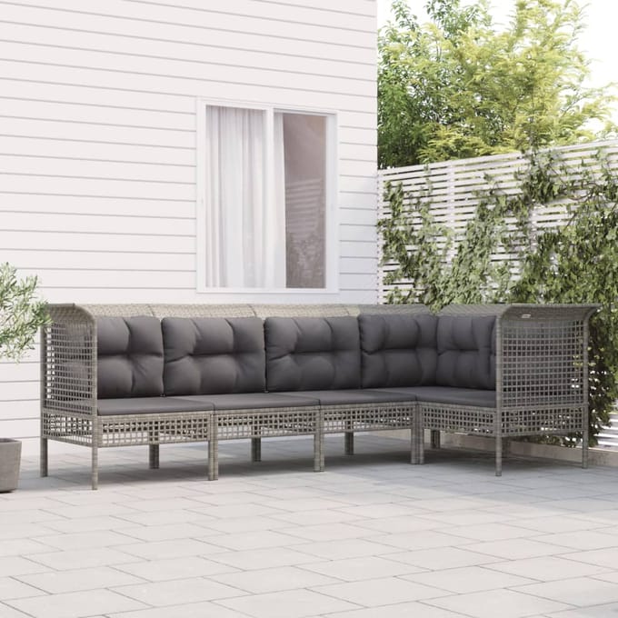 vidaXL - 5-delige - Loungeset - met - kussens - poly - rattan - grijs