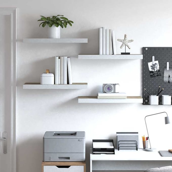 vidaXL - Wandschappen - zwevend - 4 - st - 60x23,5x3,8 - cm - MDF - eikenkleurig - wit