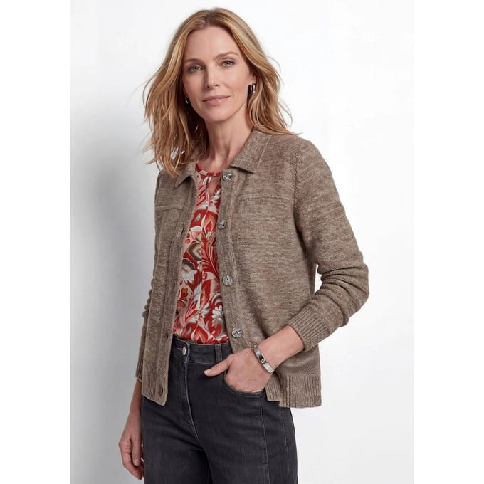 Pluizig tricot jasje met glittereffect - camel - Gr. 20 van Goldner Fashion