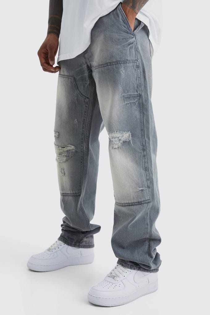 Relaxed Rigid Dirty Wash Carpenter Jeans | Ice Grey | Size 48R