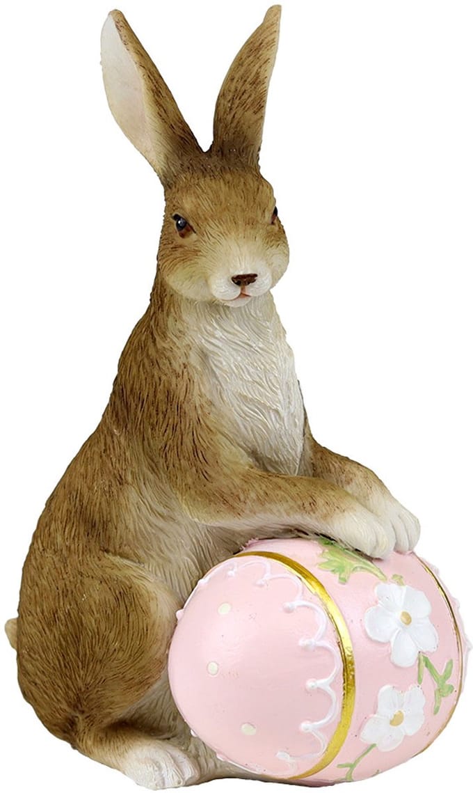 Goodwill Pasen-Konijn met Ei Bruin-Roze 15 cm