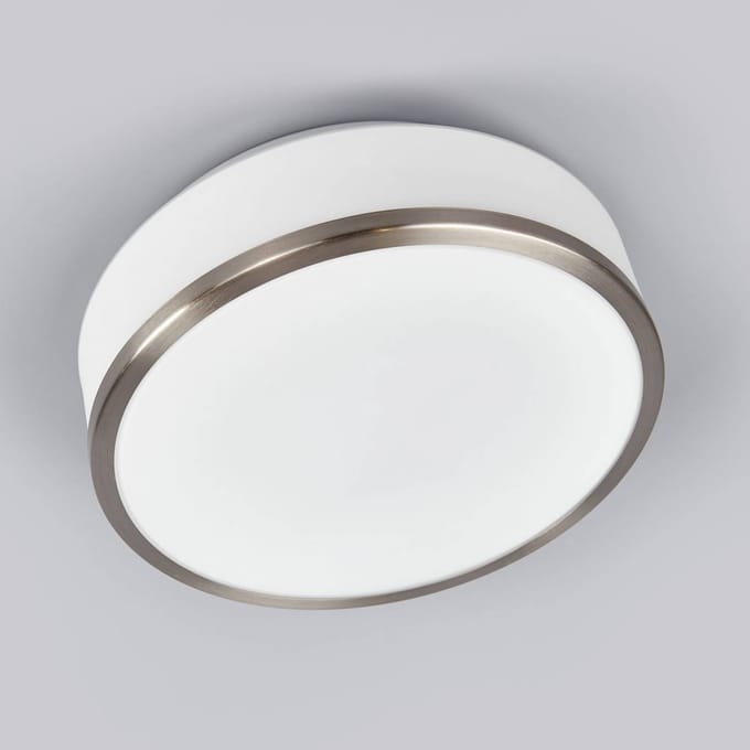 Searchlight Plafondlamp Flush IP44, Ø 28cm, zilver gesatineerd