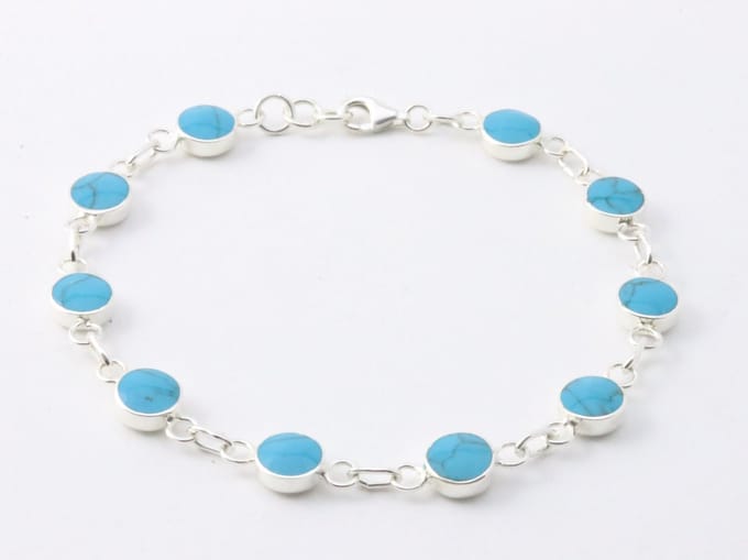 Hoogglans zilveren armband met blauwe turkoois