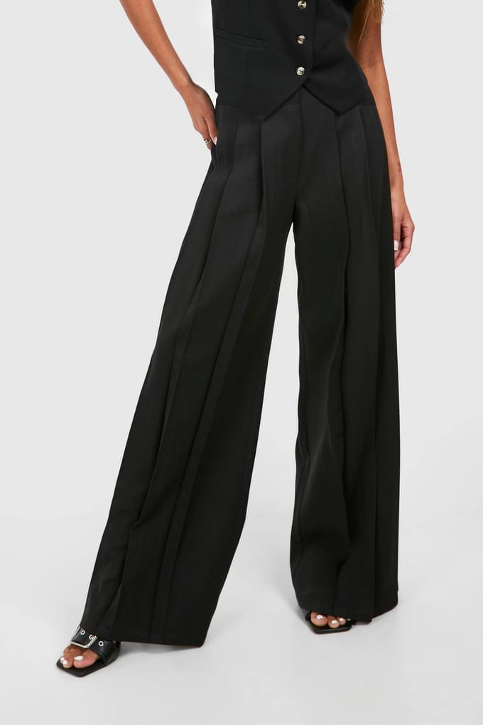 boohoo Dames Extreme Plooien Wijde Pijp Broek | Zwart | Maat: 40