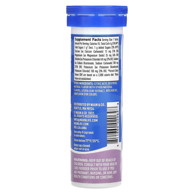 Nuun, Hydratatie, Bruistabletten met Elektrolyten, Druiven, 10 Tabletten