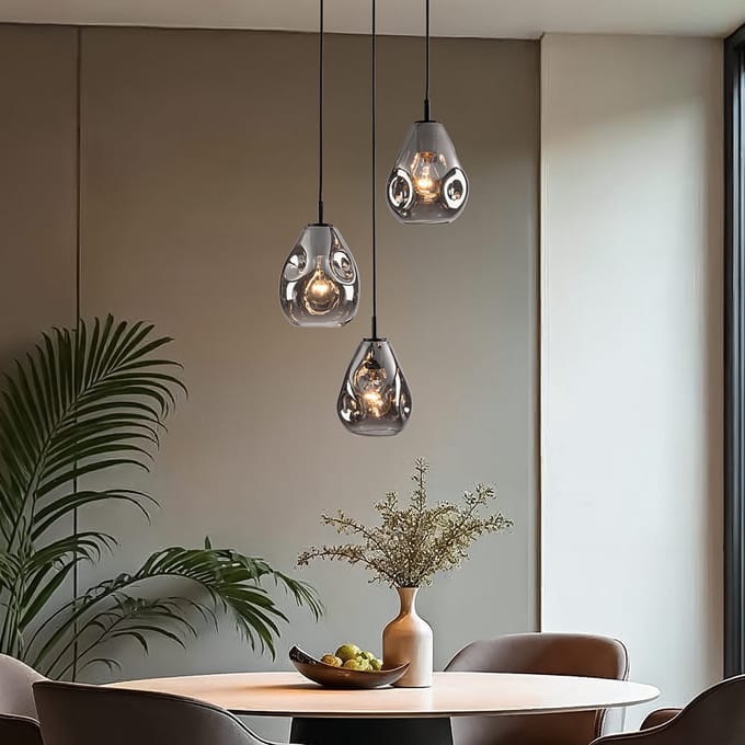 LumenXL Design hanglamp zwart - smoke glas, 3-lichts - Lainas
