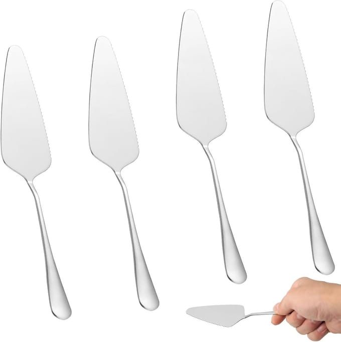 Set van 4 Stuks RVS Taartservers met Getande Randen, Ideaal voor Taarten, Gebak en Feestjes