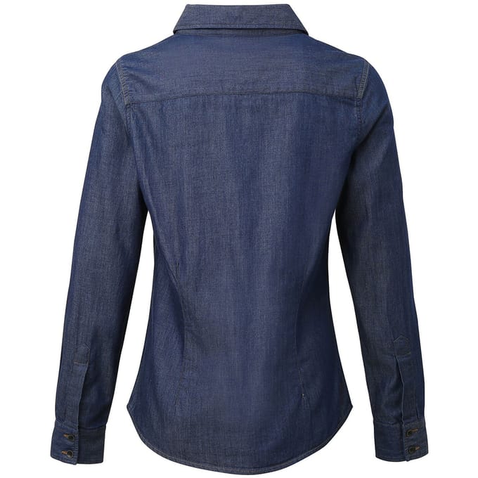 Premier Dames/dames Jeanssteek Denimshirt met lange mouwen (Indigo Denim)