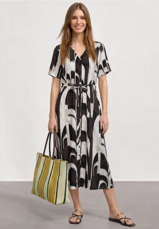 Midi-jurk met V-hals en print